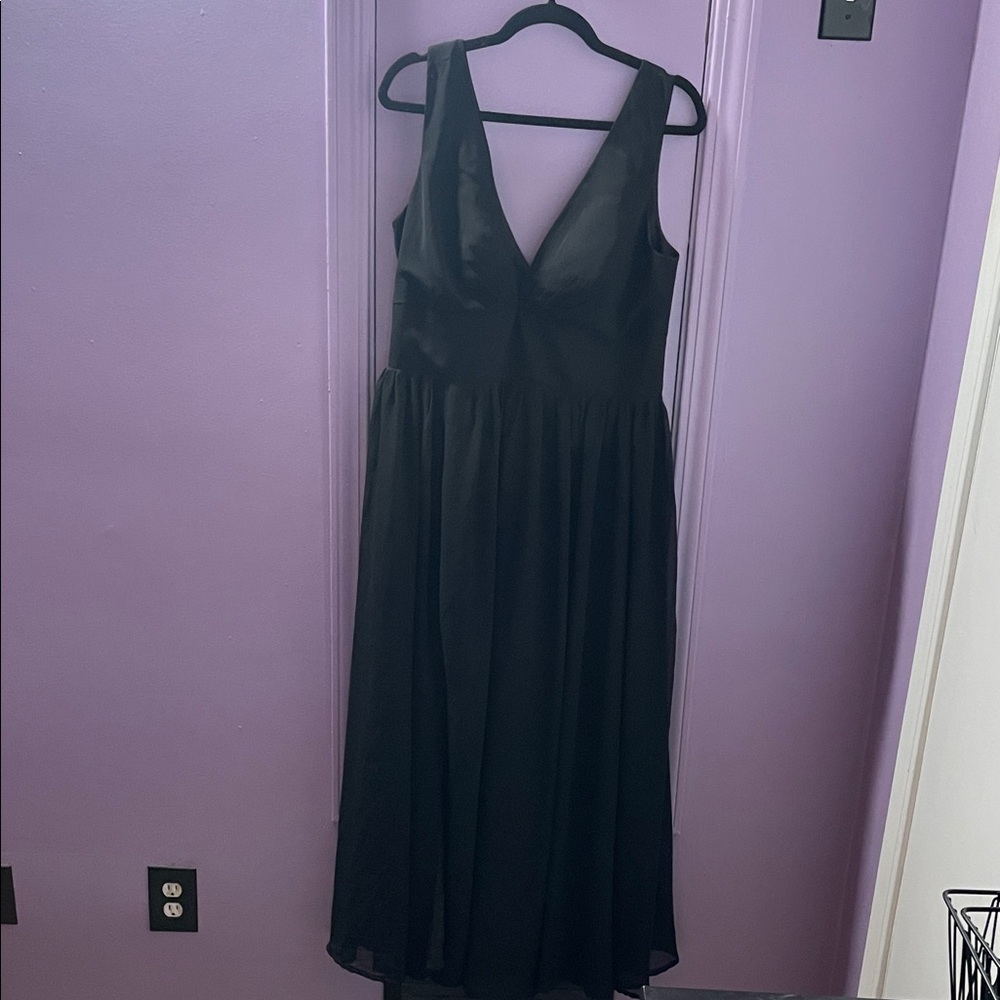 JJ House Plunging V Neck Black Formal Chiffon A Line Maxi Dress!